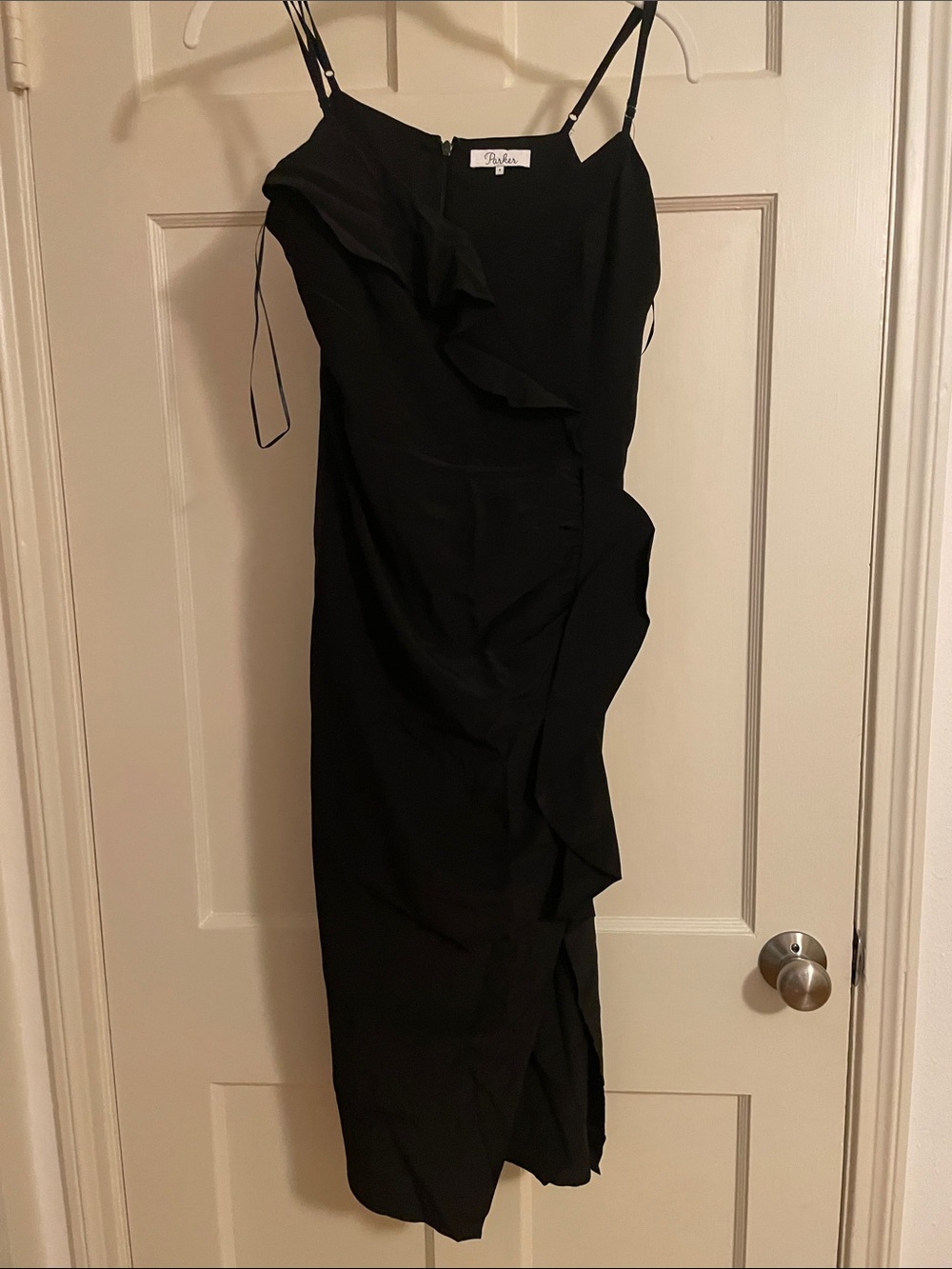 Parker Black Ruffle-Trim Midi Dress